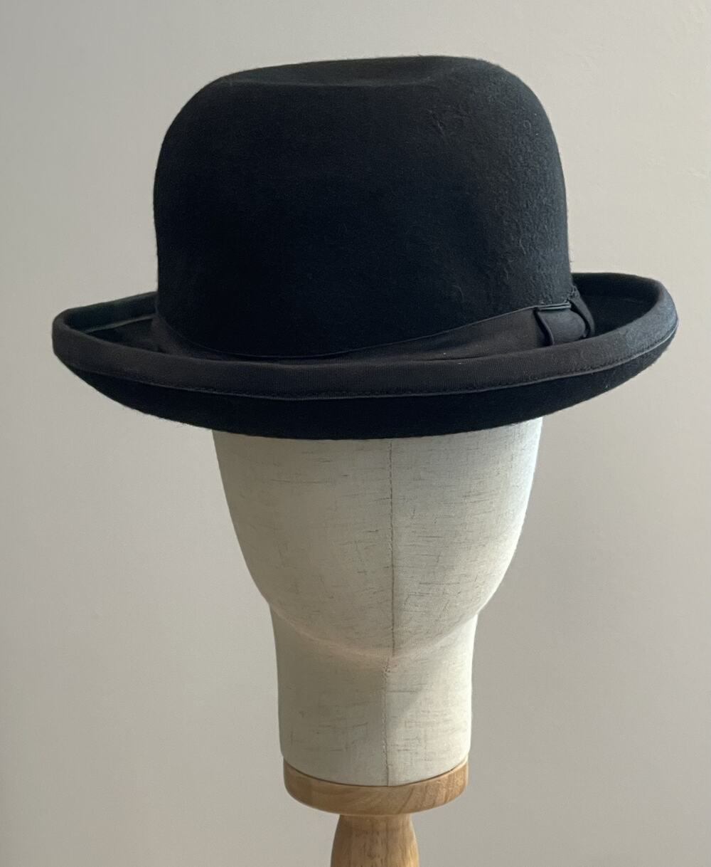 VTG Hat Cap Bowler Mens S Black Wool Felt Lined Formal Fall Classic Satin Lined